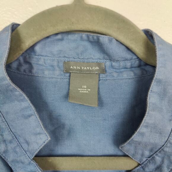 Ann Taylor Linen Top Womens 10 Blue Split Neck 3/4 Sleeve Preppy Beachy Light - Picture 7 of 9